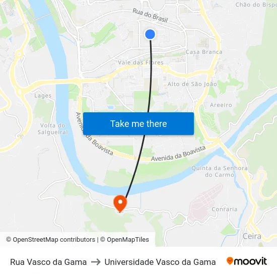 Rua Vasco da Gama to Universidade Vasco da Gama map