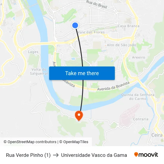Rua Verde Pinho (1) to Universidade Vasco da Gama map