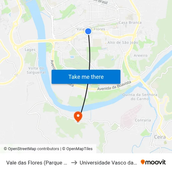 Vale das Flores (Parque Linear) to Universidade Vasco da Gama map