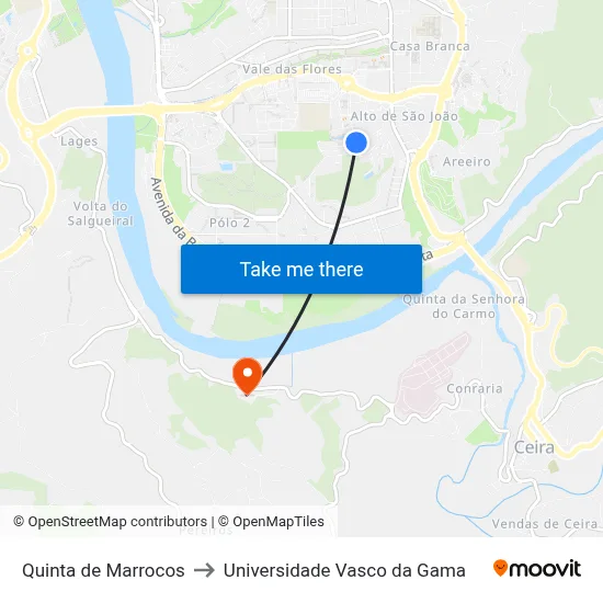 Quinta de Marrocos to Universidade Vasco da Gama map