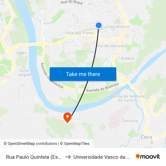 Rua Paulo Quintela (Escola) to Universidade Vasco da Gama map