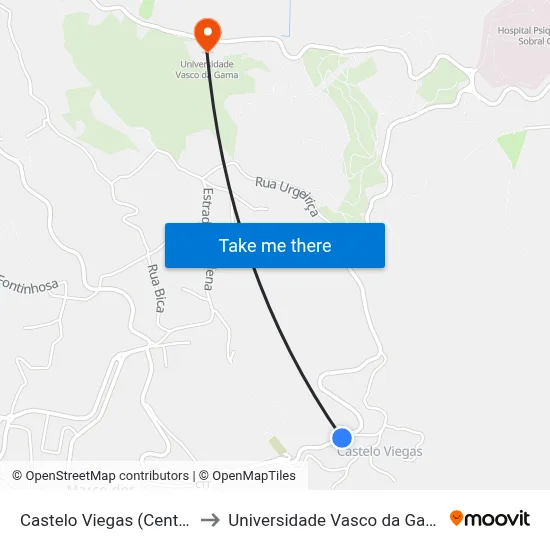 Castelo Viegas (Centro) to Universidade Vasco da Gama map