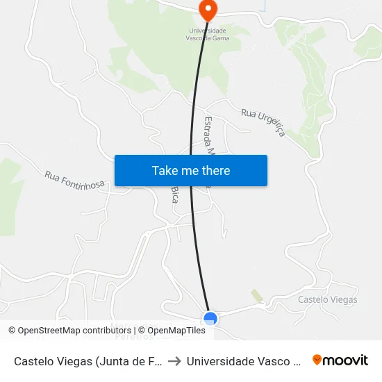 Castelo Viegas (Junta de Freguesia) to Universidade Vasco da Gama map