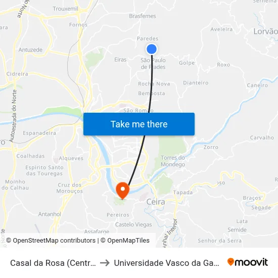 Casal da Rosa (Centro) to Universidade Vasco da Gama map