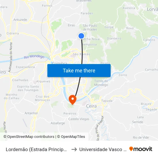 Lordemão (Estrada Principal da Rocha) to Universidade Vasco da Gama map