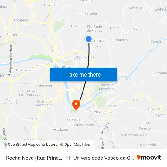 Rocha Nova (Rua Principal) to Universidade Vasco da Gama map