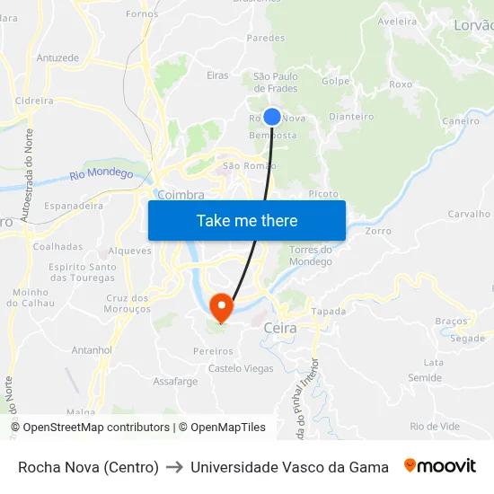 Rocha Nova (Centro) to Universidade Vasco da Gama map