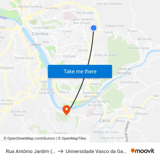 Rua António Jardim (2) to Universidade Vasco da Gama map