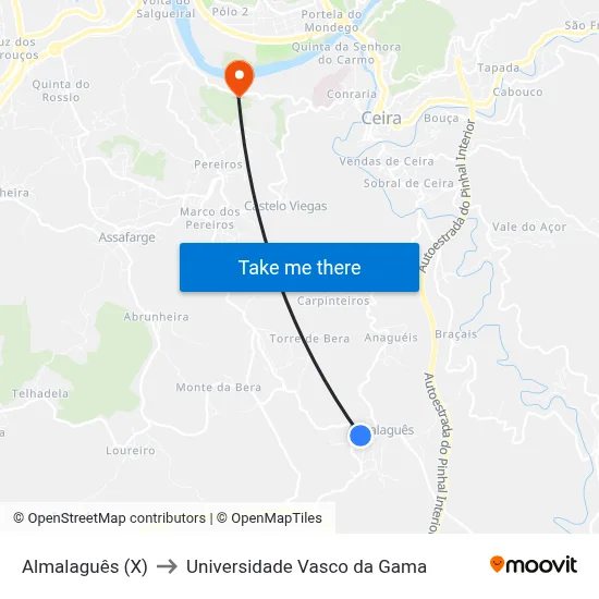 Almalaguês (X) to Universidade Vasco da Gama map