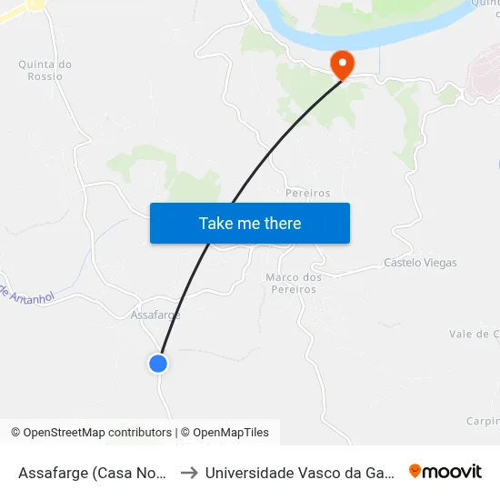 Assafarge (Casa Nova) to Universidade Vasco da Gama map