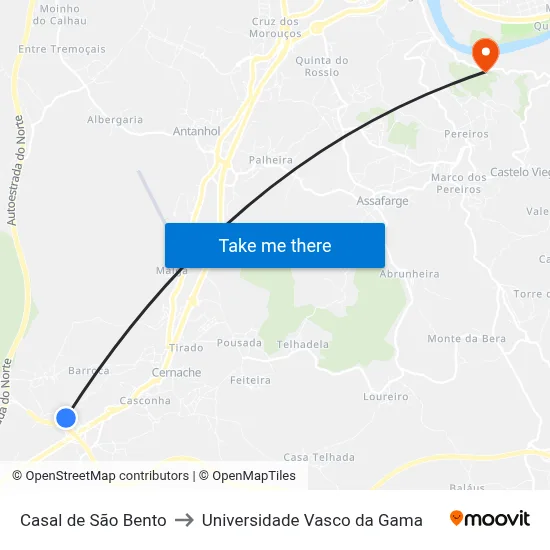 Casal de São Bento to Universidade Vasco da Gama map
