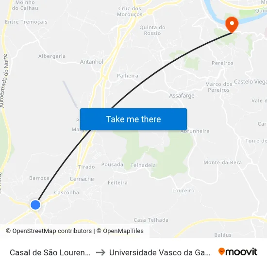 Casal de São Lourenço to Universidade Vasco da Gama map