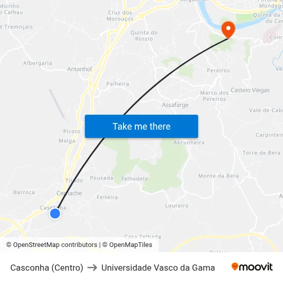 Casconha (Centro) to Universidade Vasco da Gama map