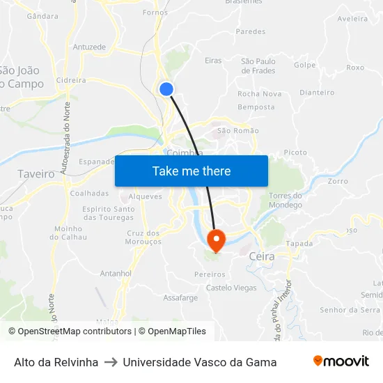 Alto da Relvinha to Universidade Vasco da Gama map