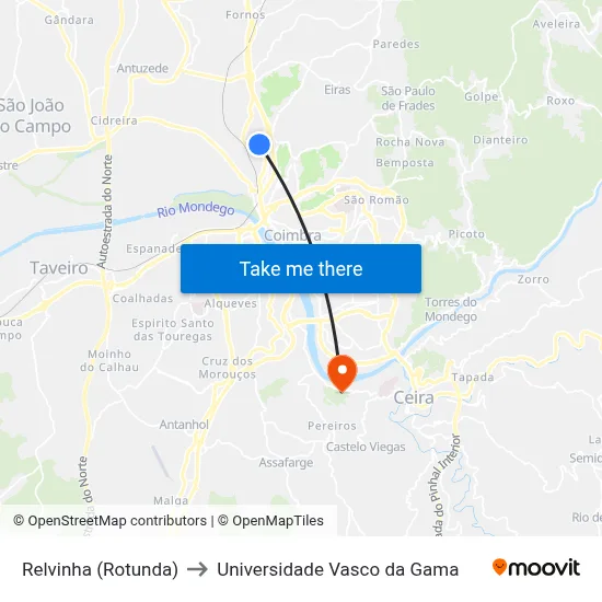 Relvinha (Rotunda) to Universidade Vasco da Gama map