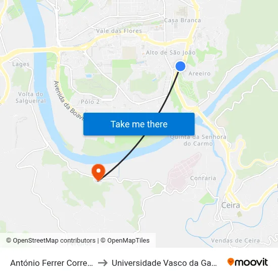 António Ferrer Correia to Universidade Vasco da Gama map