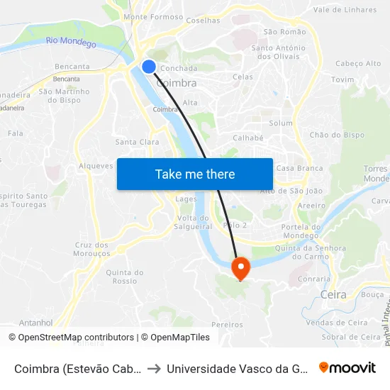 Coimbra (Estevão Cabral) to Universidade Vasco da Gama map