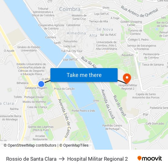 Rossio de Santa Clara to Hospital Militar Regional 2 map