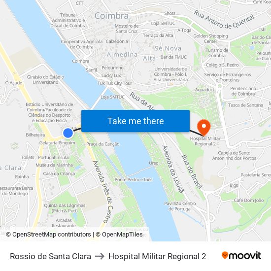 Rossio de Santa Clara to Hospital Militar Regional 2 map