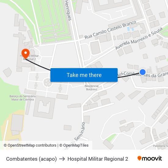 Combatentes (acapo) to Hospital Militar Regional 2 map