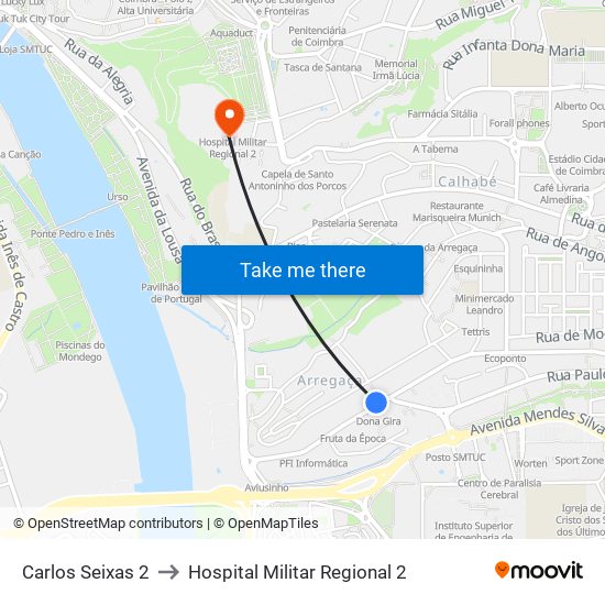 Carlos Seixas 2 to Hospital Militar Regional 2 map