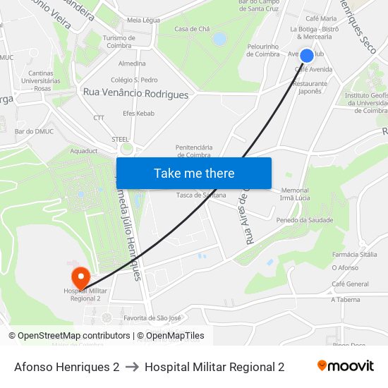 Afonso Henriques 2 to Hospital Militar Regional 2 map