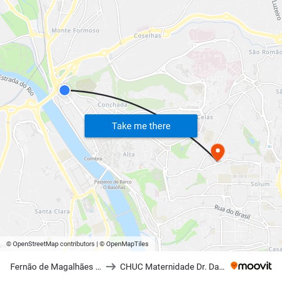 Fernão de Magalhães  (rodoviária) to CHUC Maternidade Dr. Daniel de Matos map