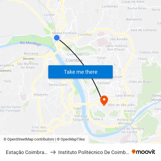 Estação Coimbra B to Instituto Politécnico De Coimbra map