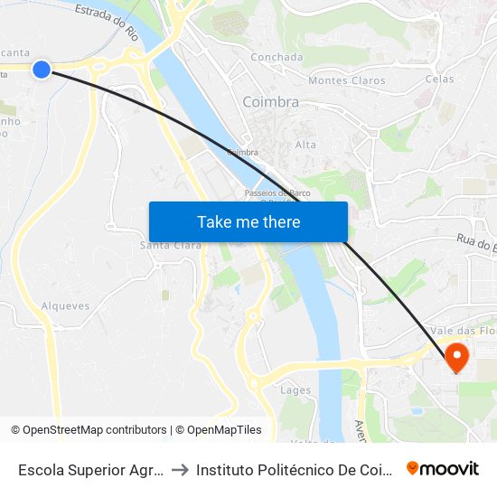Escola Superior Agrária to Instituto Politécnico De Coimbra map