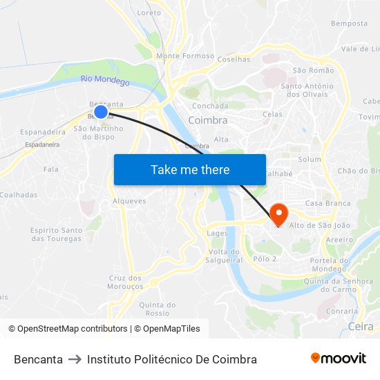 Bencanta to Instituto Politécnico De Coimbra map