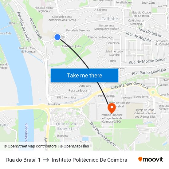 Rua do Brasil 1 to Instituto Politécnico De Coimbra map