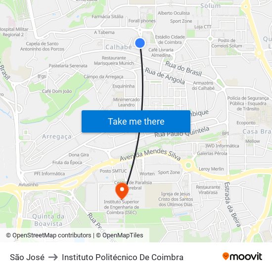 São José to Instituto Politécnico De Coimbra map