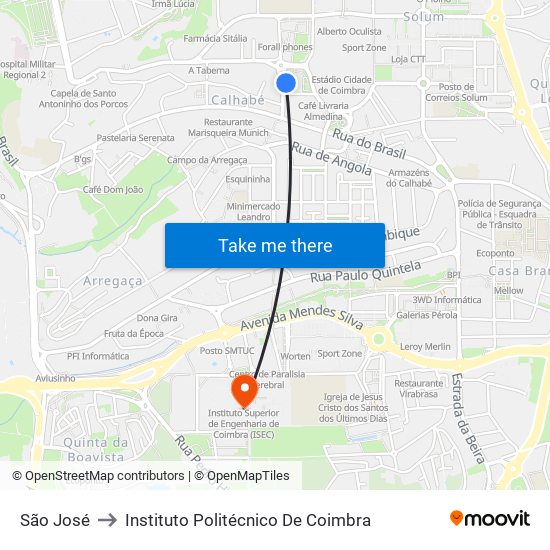 São José to Instituto Politécnico De Coimbra map