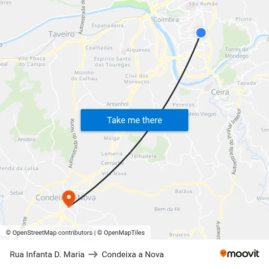 Rua Infanta D. Maria to Condeixa a Nova map