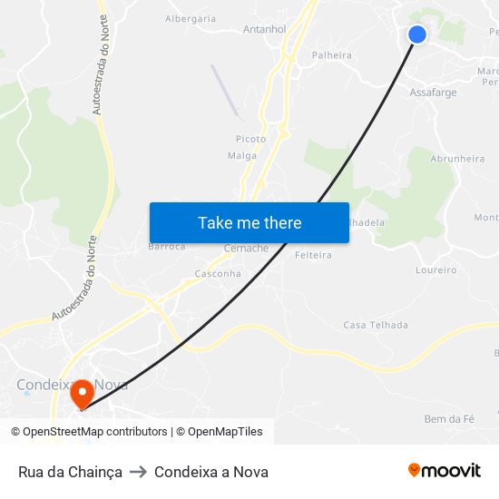 Rua da Chainça to Condeixa a Nova map