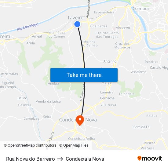 Rua Nova do Barreiro to Condeixa a Nova map