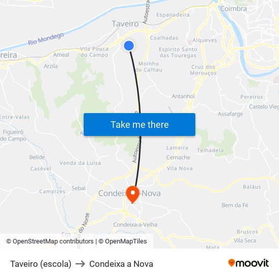 Taveiro (escola) to Condeixa a Nova map