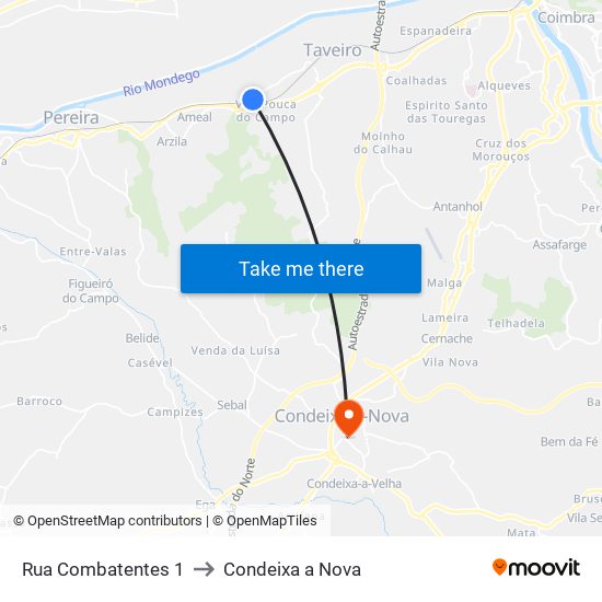 Rua Combatentes 1 to Condeixa a Nova map