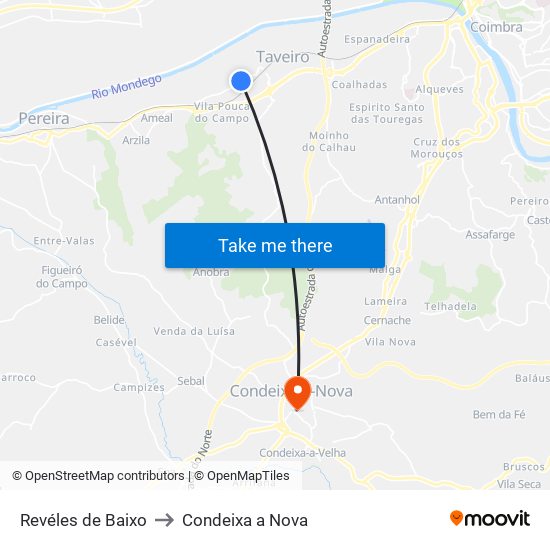 Revéles de Baixo to Condeixa a Nova map