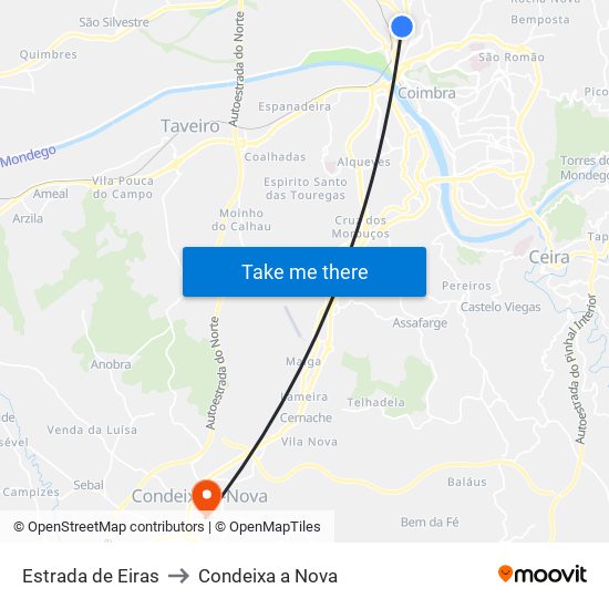 Estrada de Eiras to Condeixa a Nova map