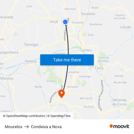 Mourelos to Condeixa a Nova map