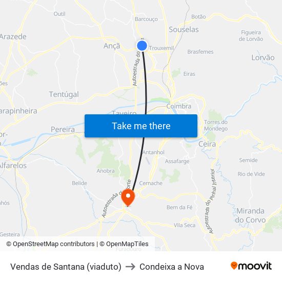 Vendas de Santana (viaduto) to Condeixa a Nova map