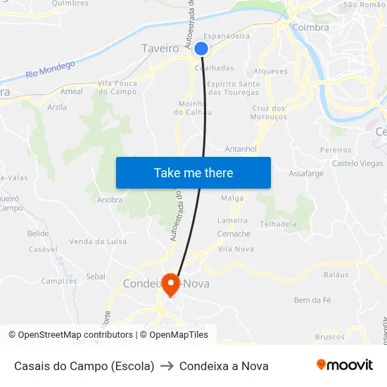 Casais do Campo (Escola) to Condeixa a Nova map
