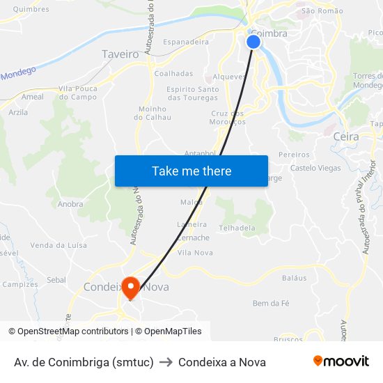 Av. de Conimbriga (smtuc) to Condeixa a Nova map