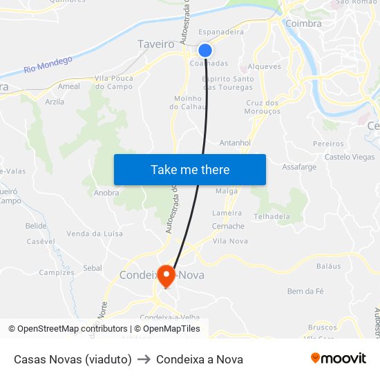 Casas Novas (viaduto) to Condeixa a Nova map