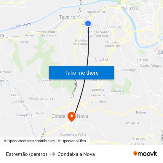 Estremão (centro) to Condeixa a Nova map