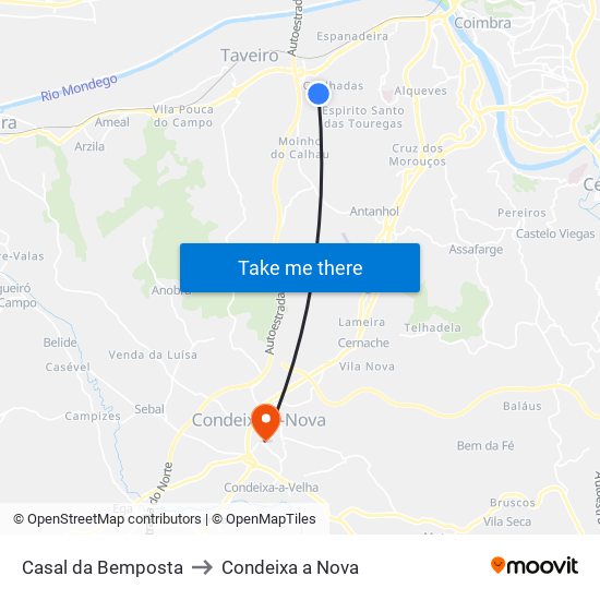 Casal da Bemposta to Condeixa a Nova map