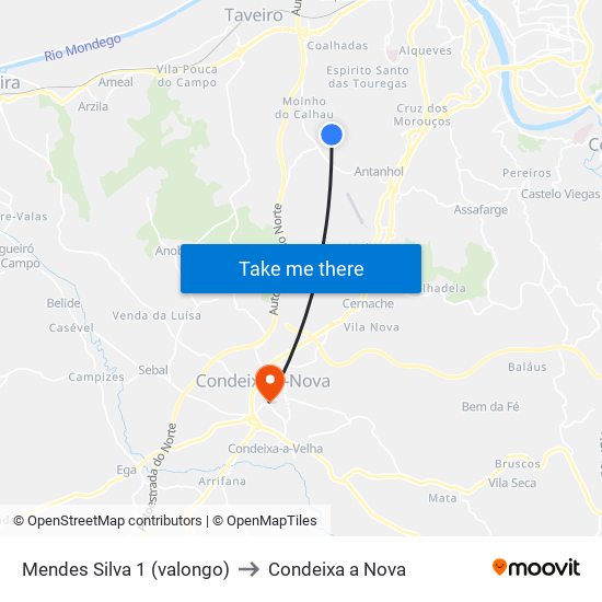 Mendes Silva  1 (valongo) to Condeixa a Nova map