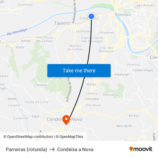 Parreiras (rotunda) to Condeixa a Nova map