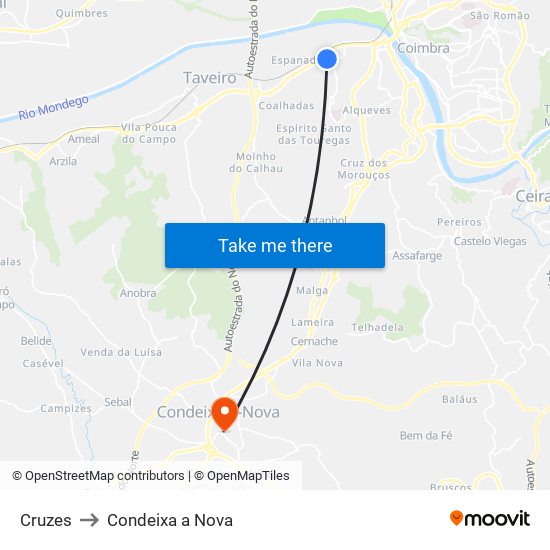 Cruzes to Condeixa a Nova map